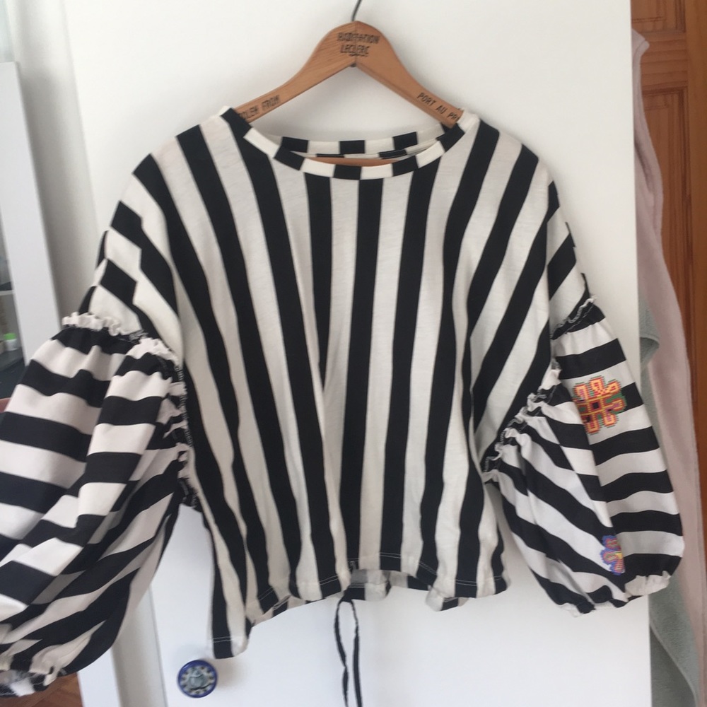 Zara Crop Striped Shirt with Puff Sleeves